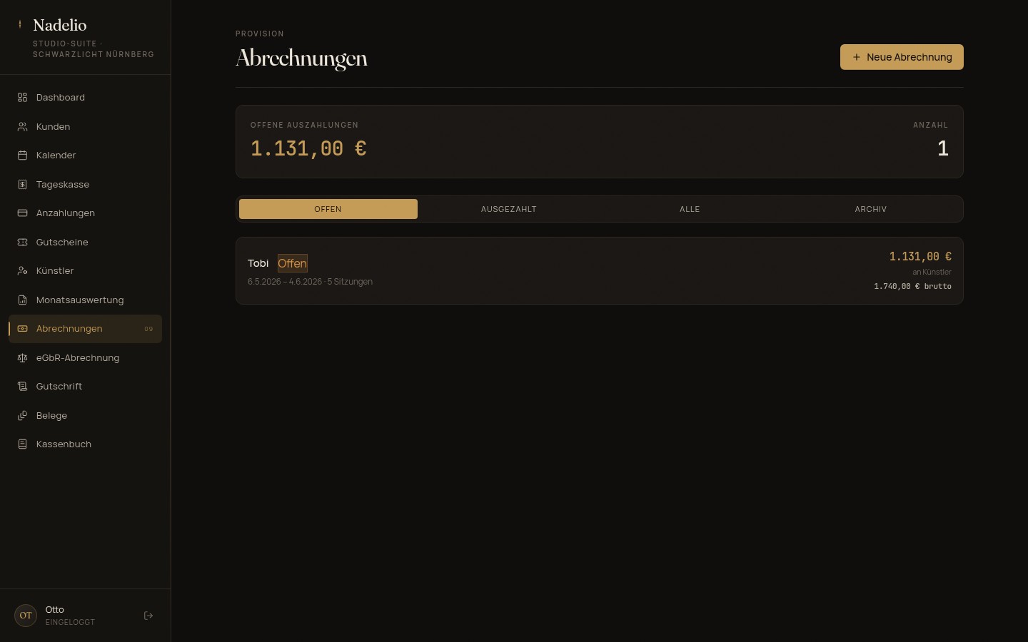 Nadelio Web-Backoffice — Abrechnungen
