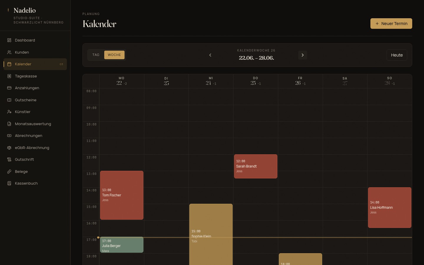Nadelio Web-Backoffice — Kalender