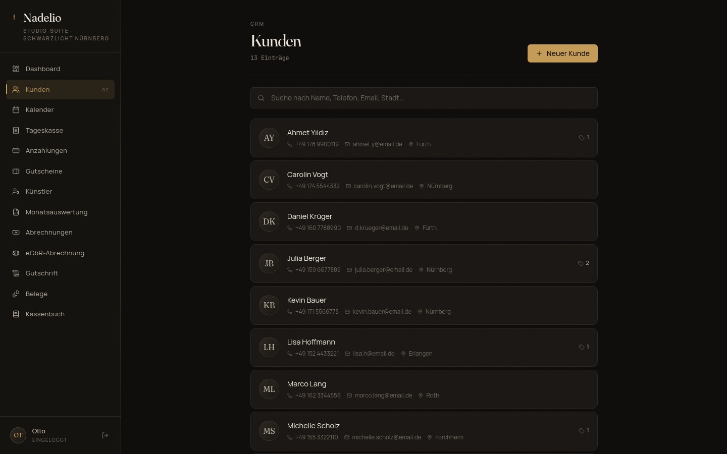 Nadelio Web-Backoffice — Kundenkartei